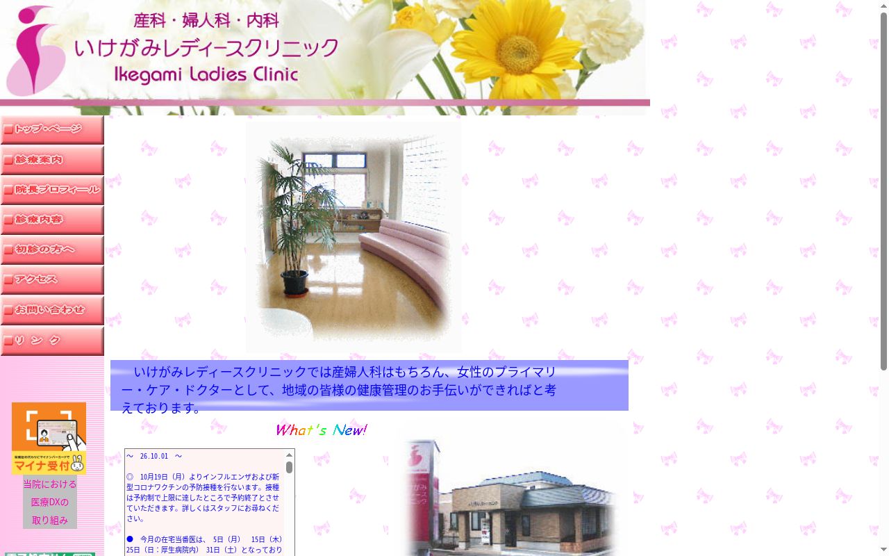 いけがみレディースクリニックの公式サイトのスクリーンショット