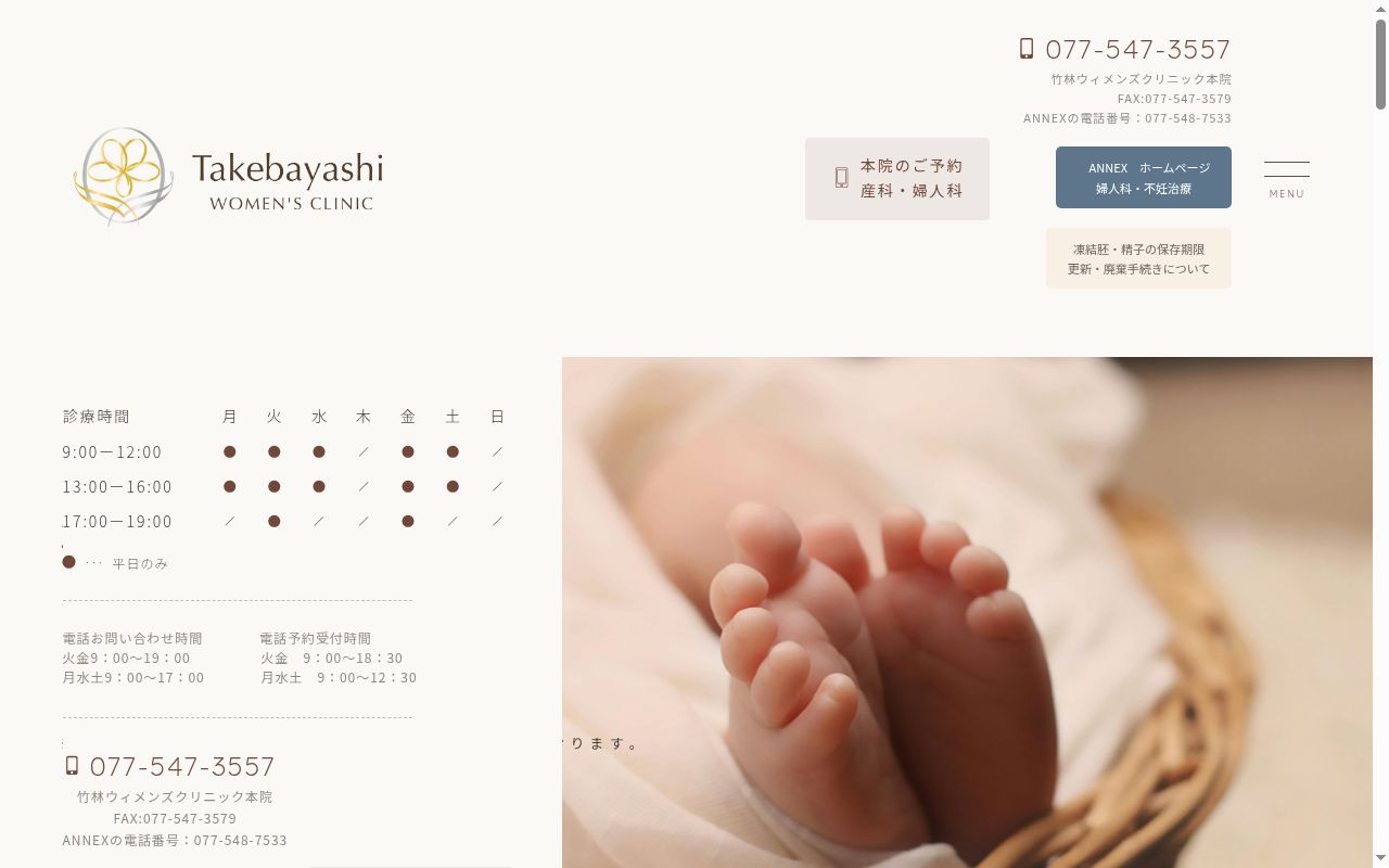 医療法人　竹林ウィメンズクリニックＡＮＮＥＸの公式サイトのスクリーンショット
