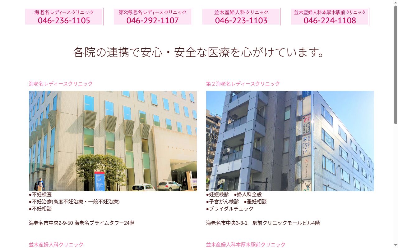 第2海老名レディースクリニックの公式サイトのスクリーンショット