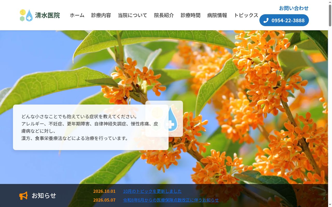 清水医院の公式サイトのスクリーンショット