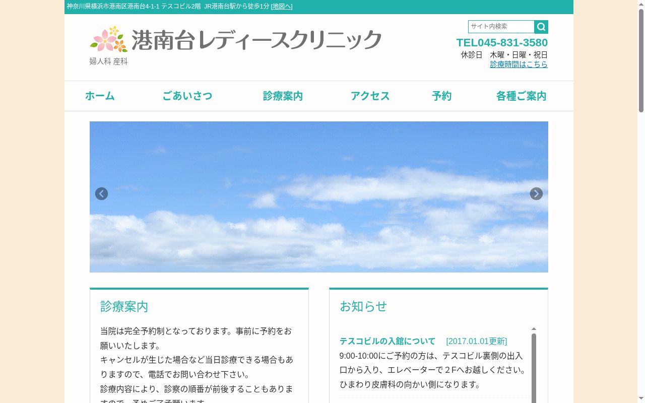港南台レディースクリニックの公式サイトのスクリーンショット
