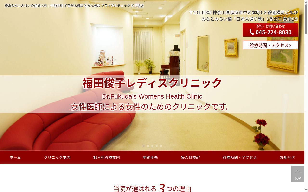 福田俊子レディスクリニックの公式サイトのスクリーンショット