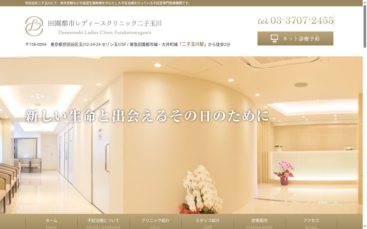 田園都市レディースクリニック二子玉川の公式サイトのスクリーンショット