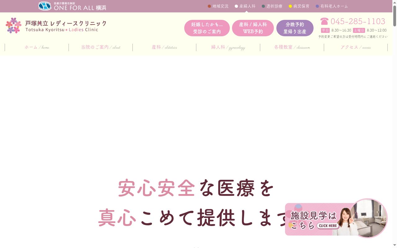 医療法人横浜未来ヘルスケアシステム 戸塚共立レディースクリニックの公式サイトのスクリーンショット