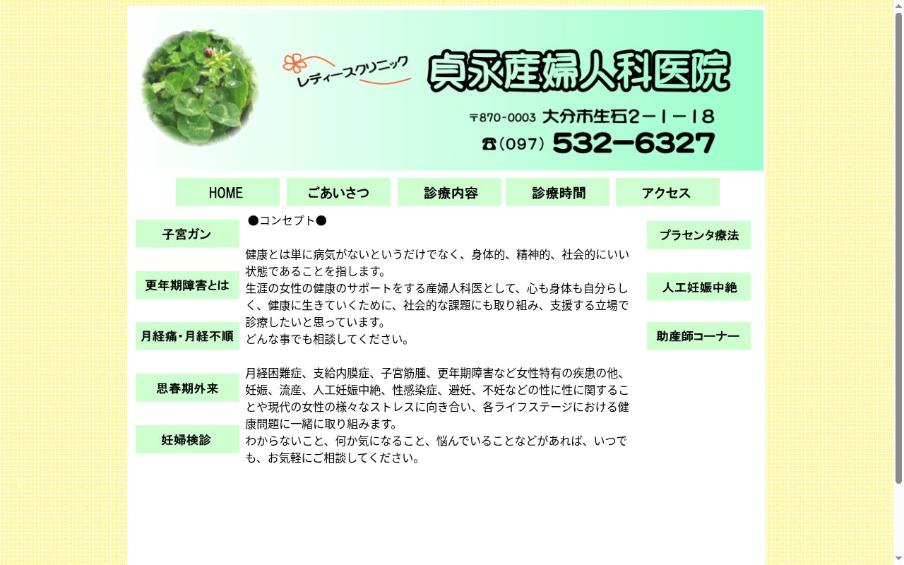 医療法人一明会貞永産婦人科医院の公式サイトのスクリーンショット