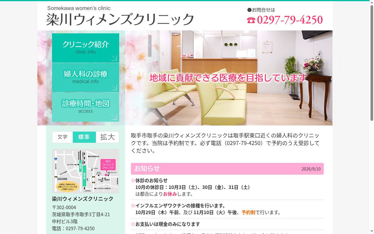 染川ウィメンズクリニックの公式サイトのスクリーンショット