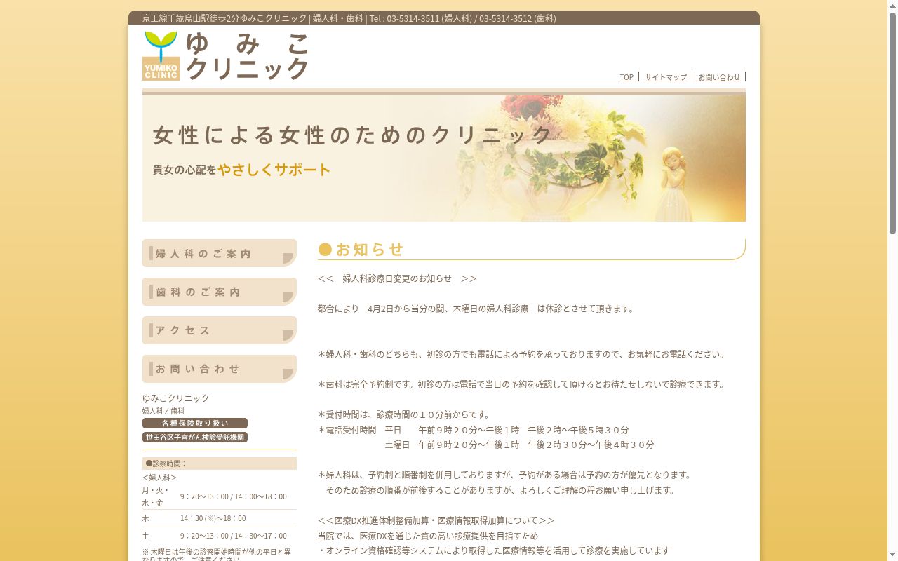 医療法人社団ゆうわ会 ゆみこクリニックの公式サイトのスクリーンショット