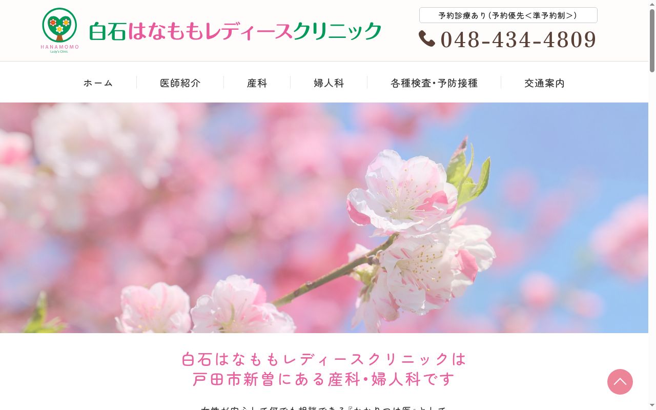 白石はなももレディースクリニックの公式サイトのスクリーンショット