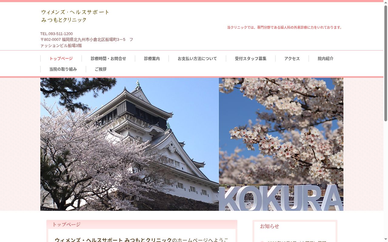 ウィメンズ・ヘルスサポート みつもとクリニックの公式サイトのスクリーンショット