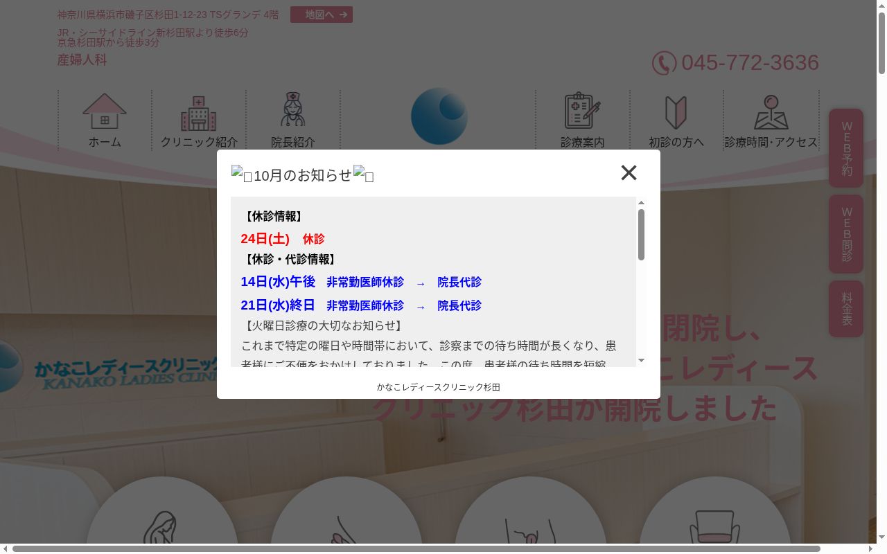 医療法人日伸会かなこレディースクリニック杉田の公式サイトのスクリーンショット