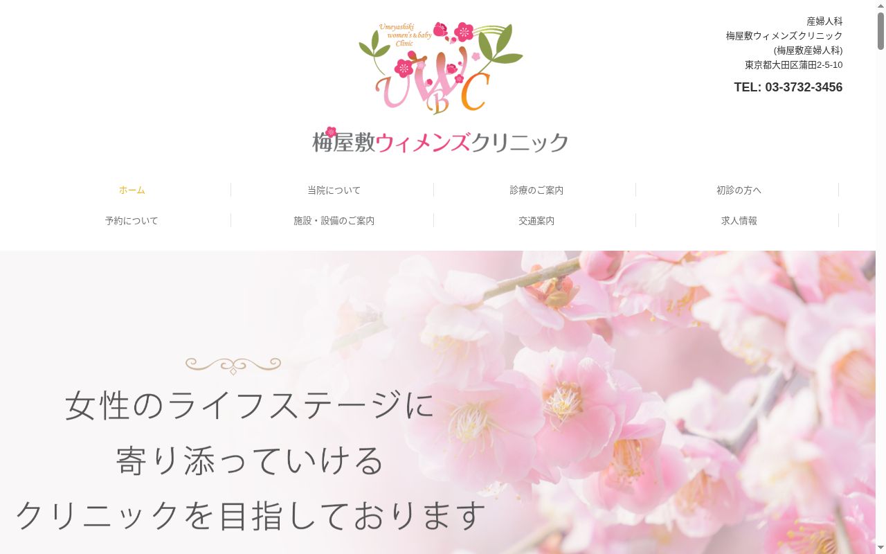 梅屋敷ウィメンズクリニックの公式サイトのスクリーンショット