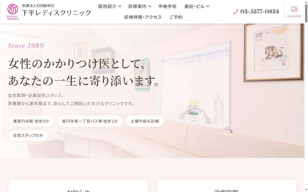 医療法人社団碩和会 下平レディスクリニックの公式サイトのスクリーンショット