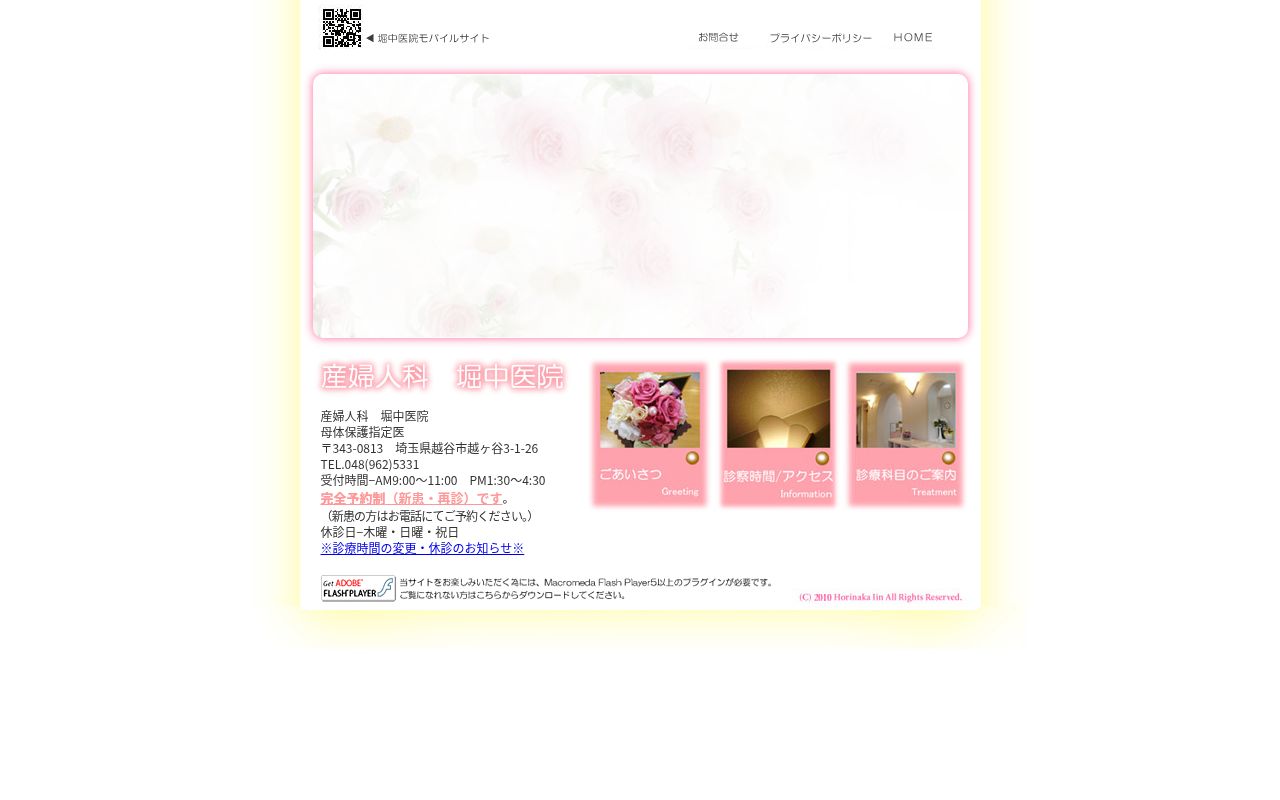 堀中医院の公式サイトのスクリーンショット