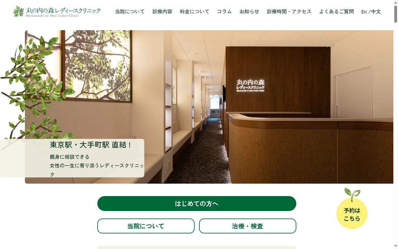 丸の内の森レディースクリニックの公式サイトのスクリーンショット