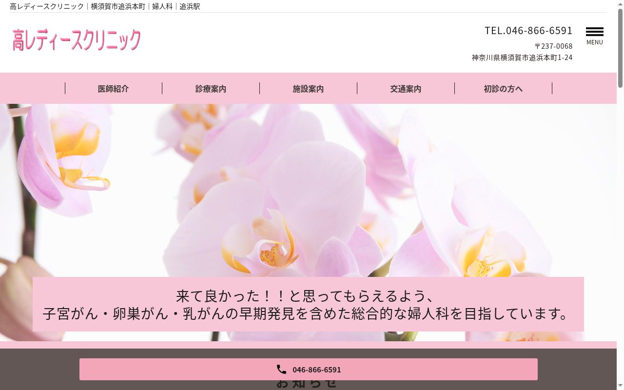 高レディースクリニックの公式サイトのスクリーンショット