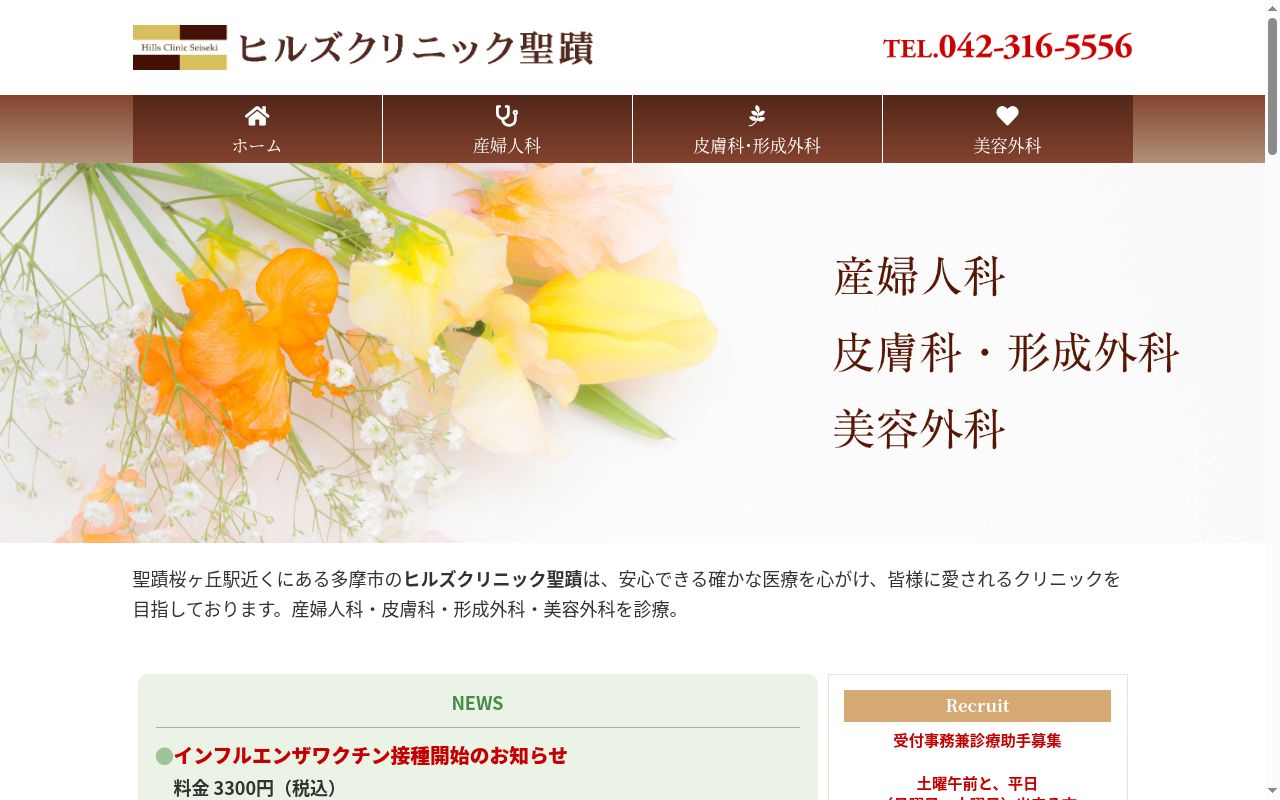 ヒルズクリニック聖蹟の公式サイトのスクリーンショット